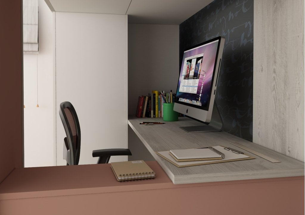 Studio 1809 hoogslaper met bureau en kast - 90x200 - Oudroze, Niet ingevuld, Niet ingevuld, Niet ingevuld