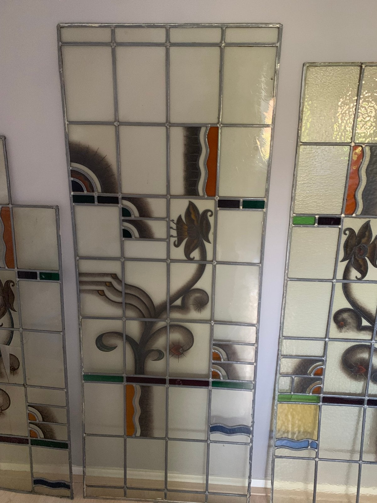 Glas in lood panelen met uniek bloempatroon, Ophalen, Gevelraam of Ruit, Gebruikt, Minder dan 80 cm