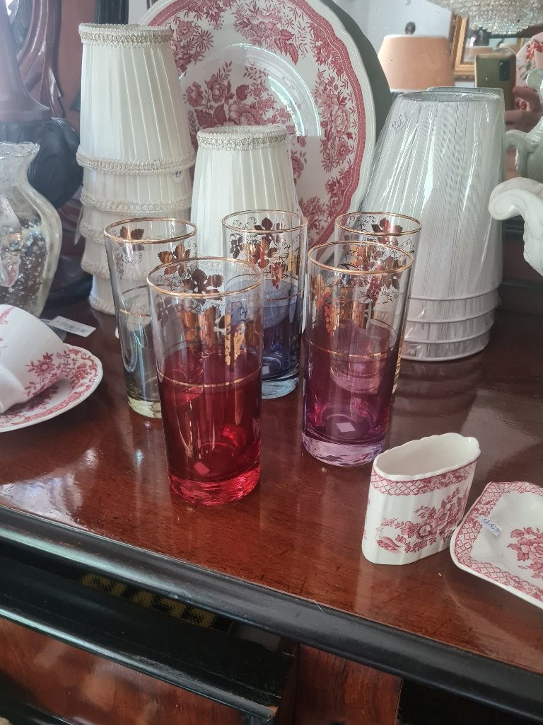 5 vintage limonade glazen met bladgoud set 19,95, Verzamelen, Glas en Borrelglaasjes, Heikant 21 Kaatsheuvel, Belle Vieille Brocante