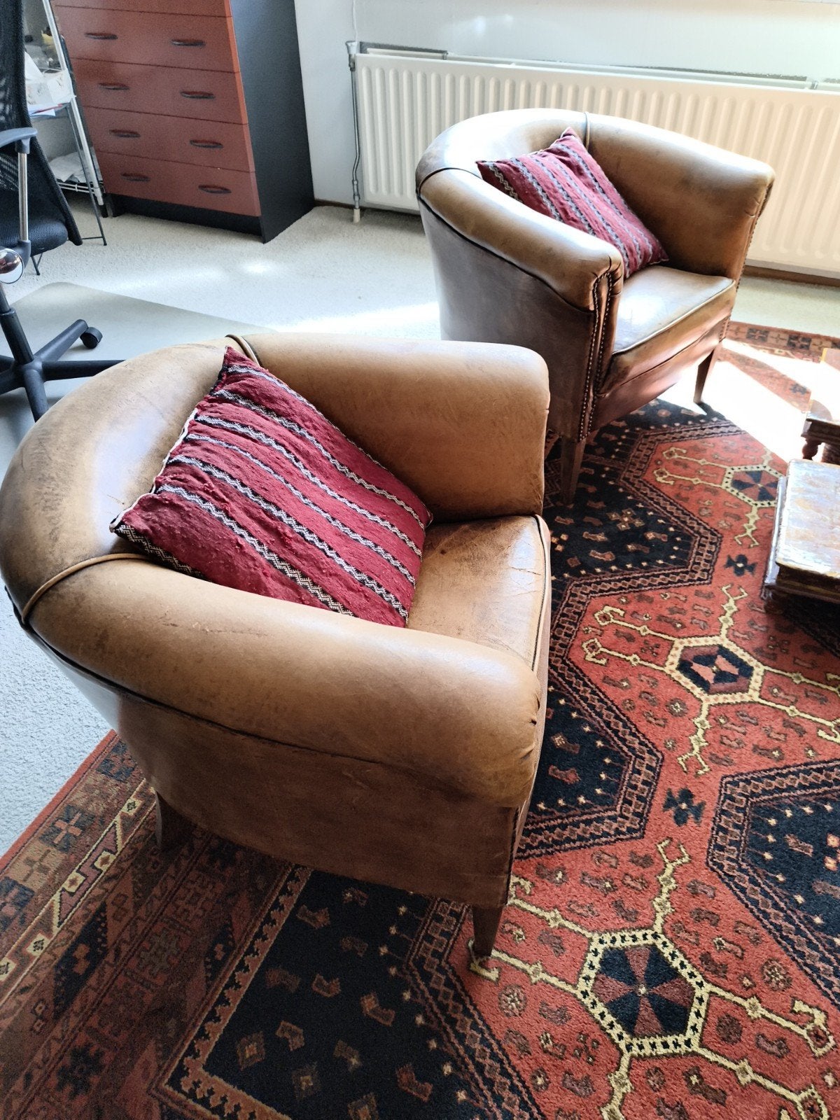 schaapslederen fauteuils, Gebruikt, Minder dan 75 cm, Leer, 50 tot 75 cm