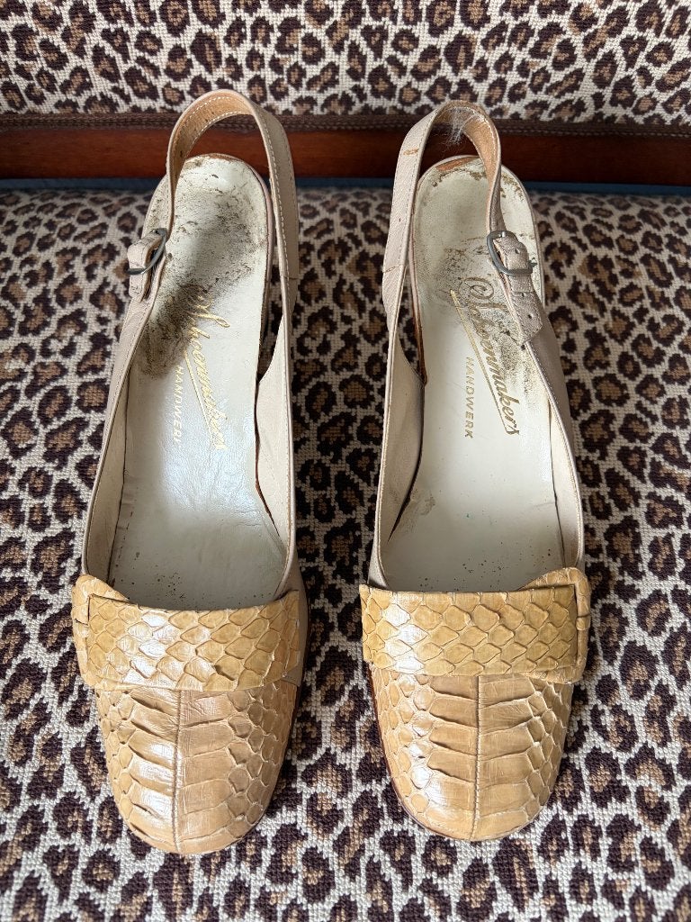 Vintage damesschoenen open hiel, Pumps, Beige, Ophalen of Verzenden, Gedragen