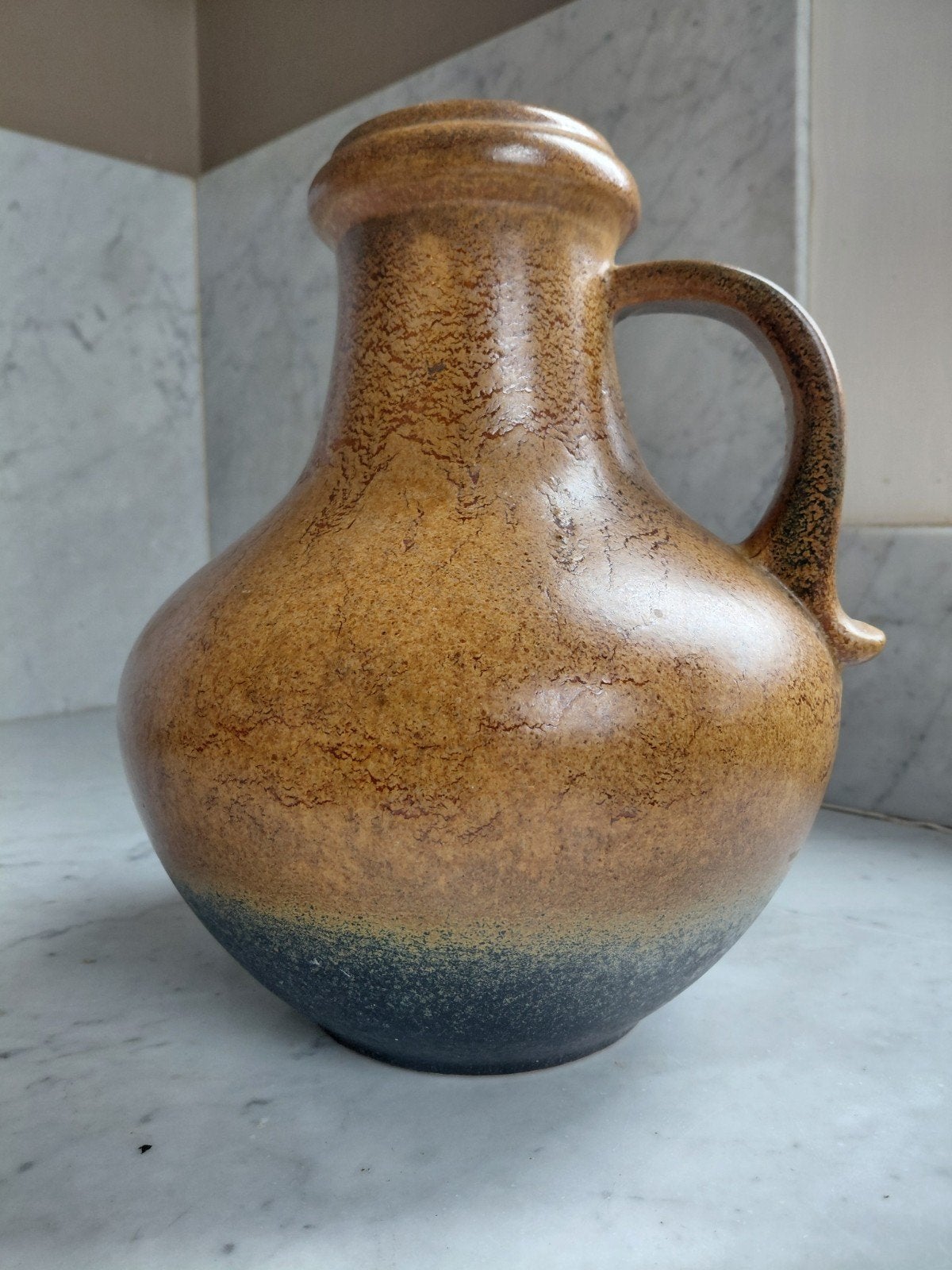 Scheurich Keramik W. Germany Lava kruik vaas bruin/blauw, Ophalen of Verzenden