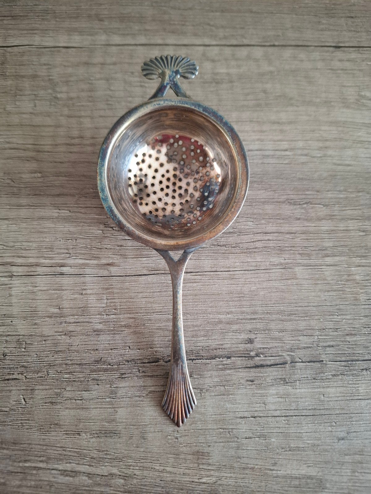 Antieke zilverkleurige theezeef oud vintage verzilverd, Ophalen of Verzenden