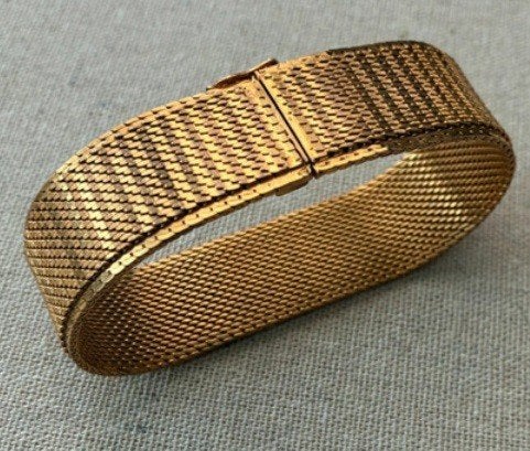 Vintage Gouden Armband - Elegante Mesh Schakel, Ophalen of Verzenden, Gebruikt, Goud