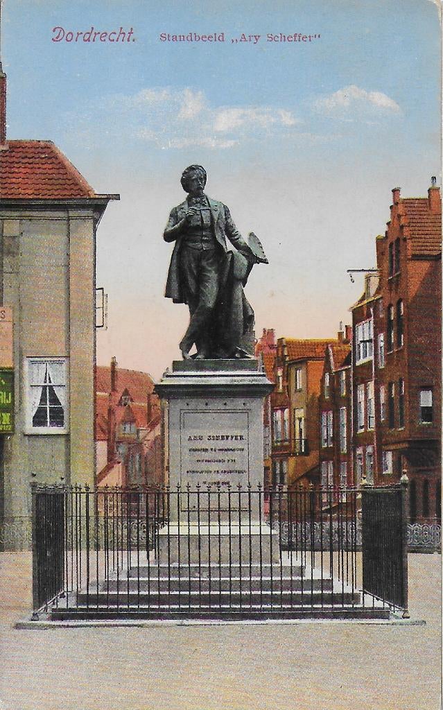 Dordrecht standbeeld ary scheffer oude ansichtkaart ( 2065 ), Verzenden, 1940 tot 1960, Gelopen, Zuid-Holland