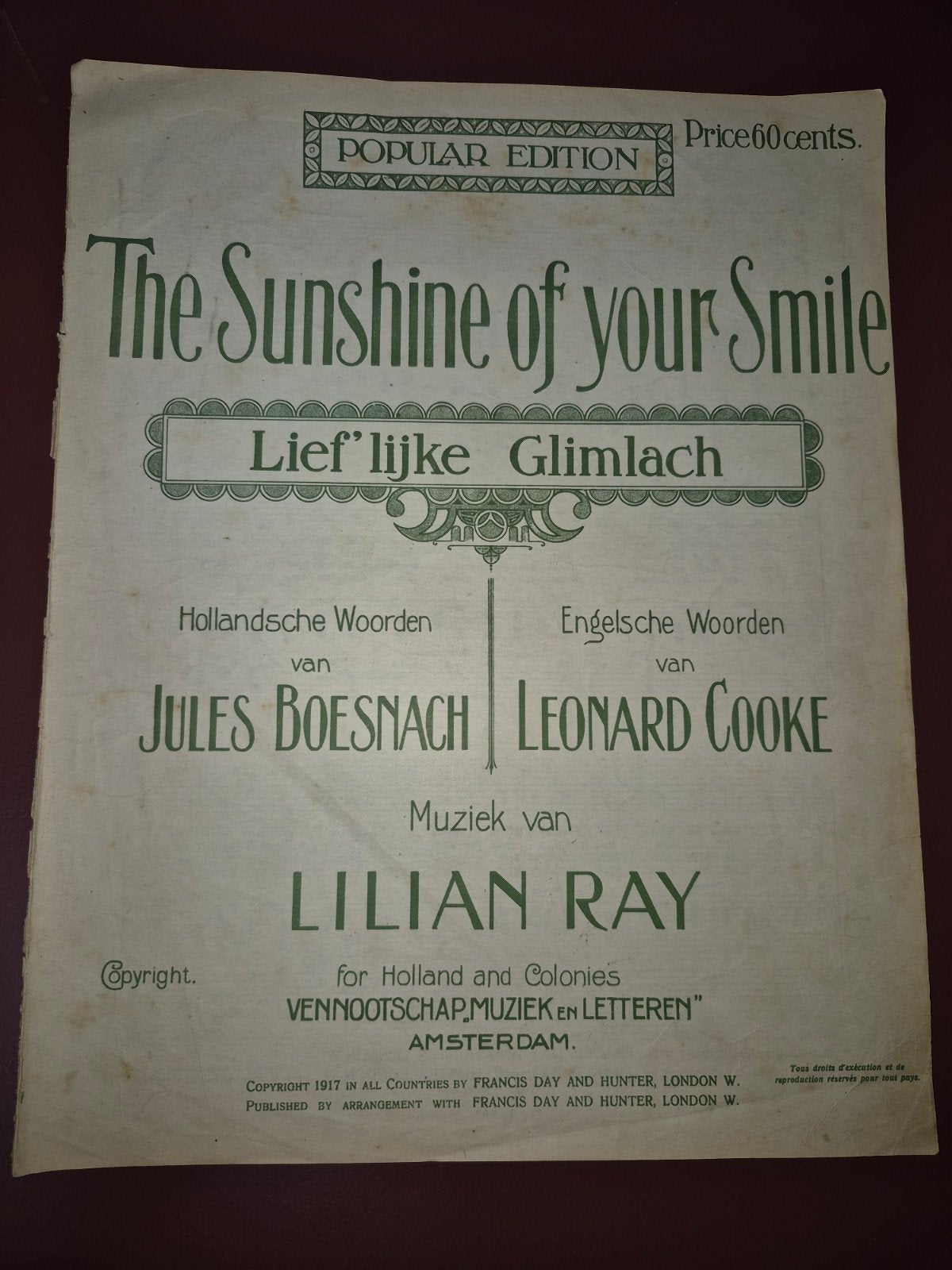 The Sunshine of your Smile - Lief'lijke Glimlach bladmuziek, Zang, Gebruikt, Klassiek, Ophalen of Verzenden