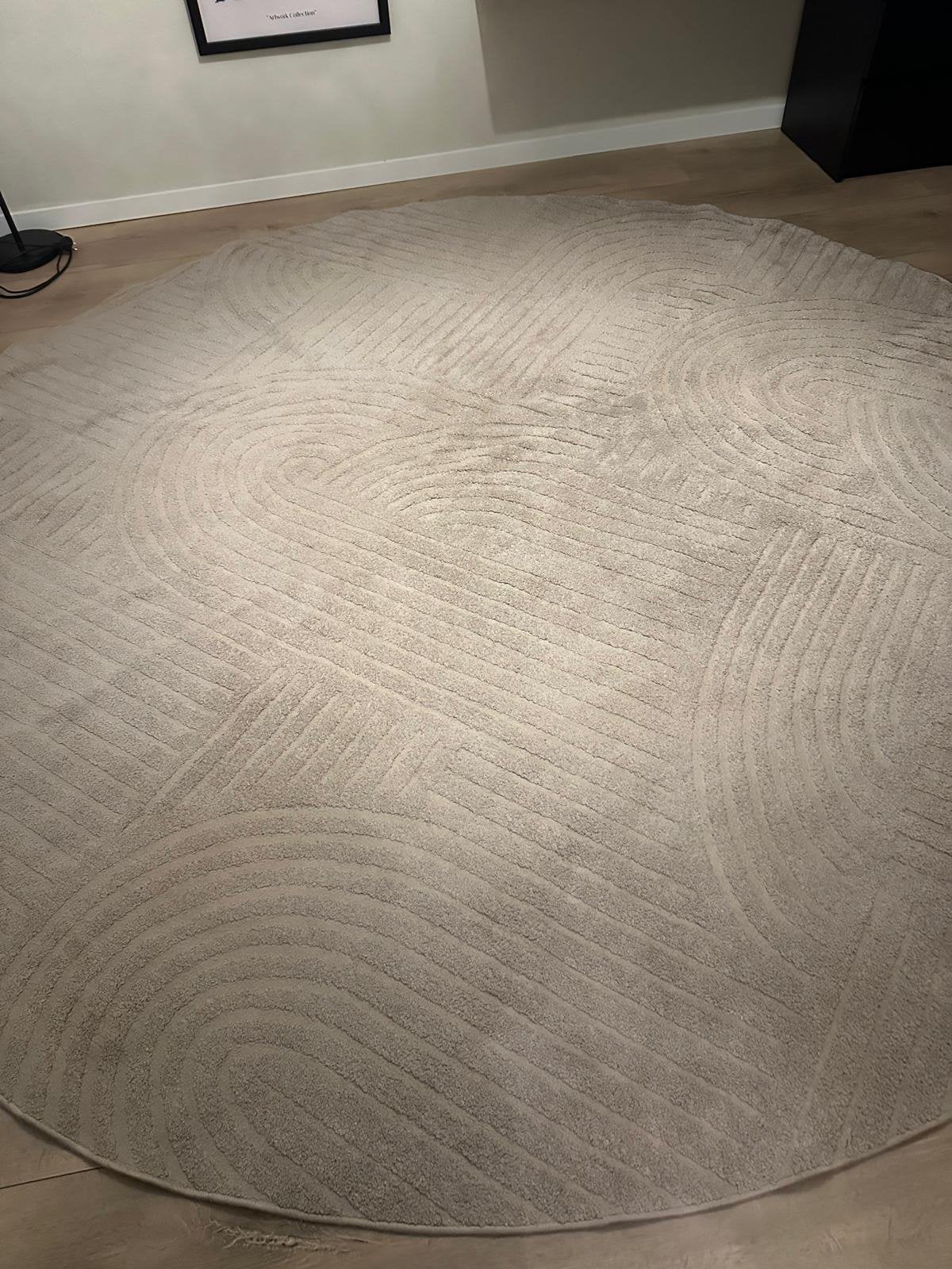Japandi ronde vloerkleed XL, Huis en Inrichting, Ophalen, 75 m² of meer, Beige, Zo goed als nieuw