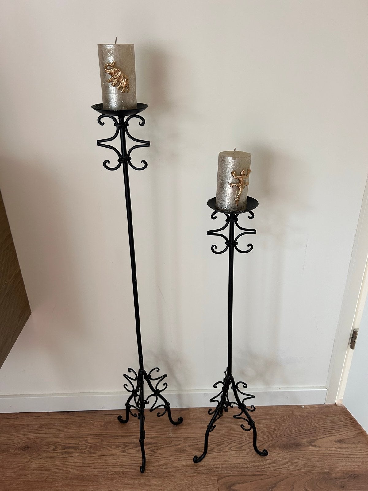 Set van 2 zwarte metalen hoge kandelaars, Ophalen, Gebruikt, Zwart, Metaal