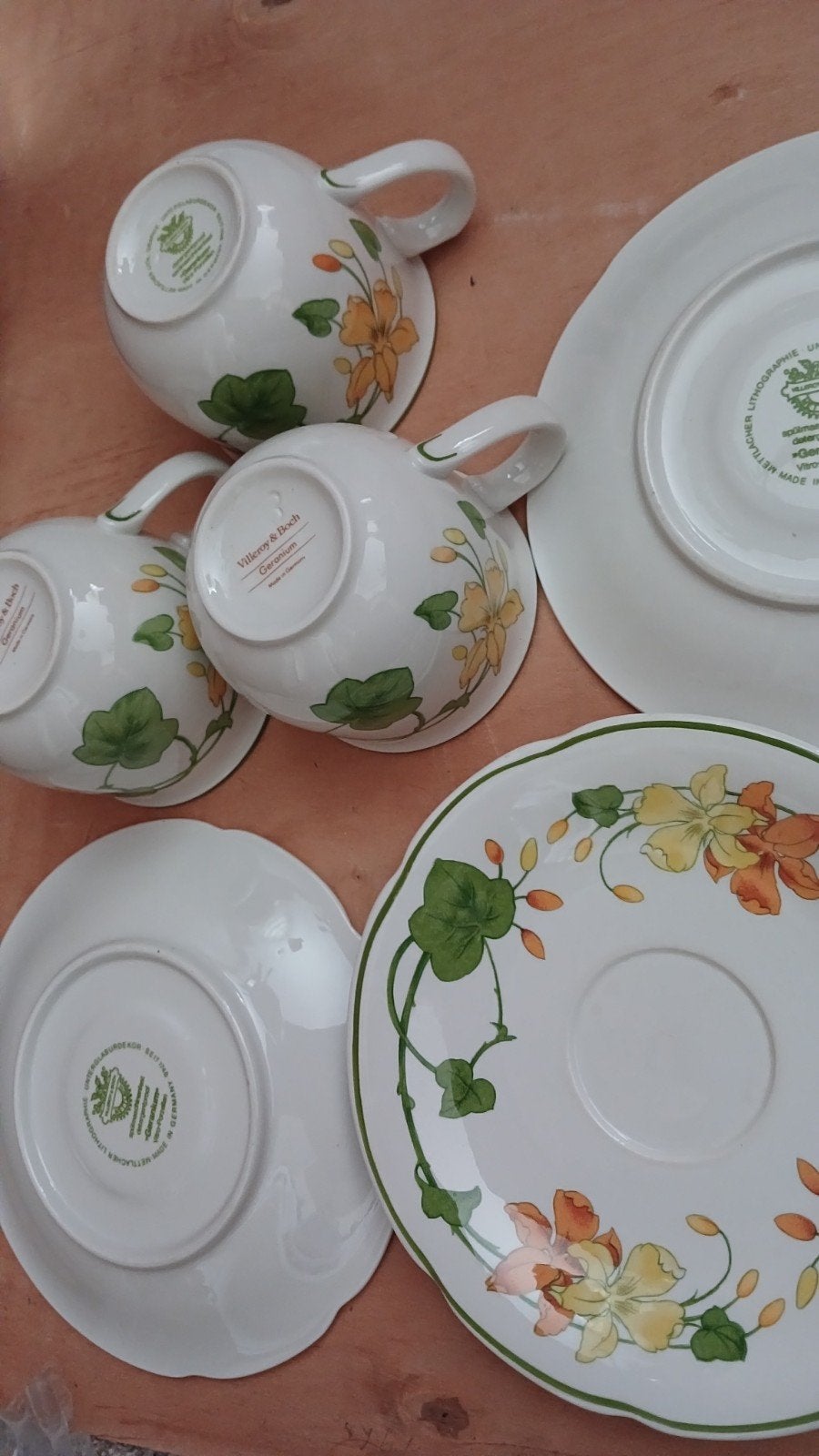 Set Vintage Villeroy & Boch Geranium Koppen en Schotels, Ophalen of Verzenden