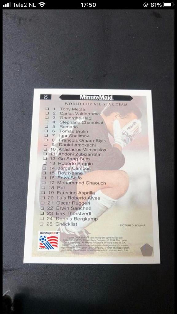 Minute maid panini wk 94, Verzamelen, Ophalen of Verzenden, Zo goed als nieuw, Buitenlandse clubs, Poster, Plaatje of Sticker