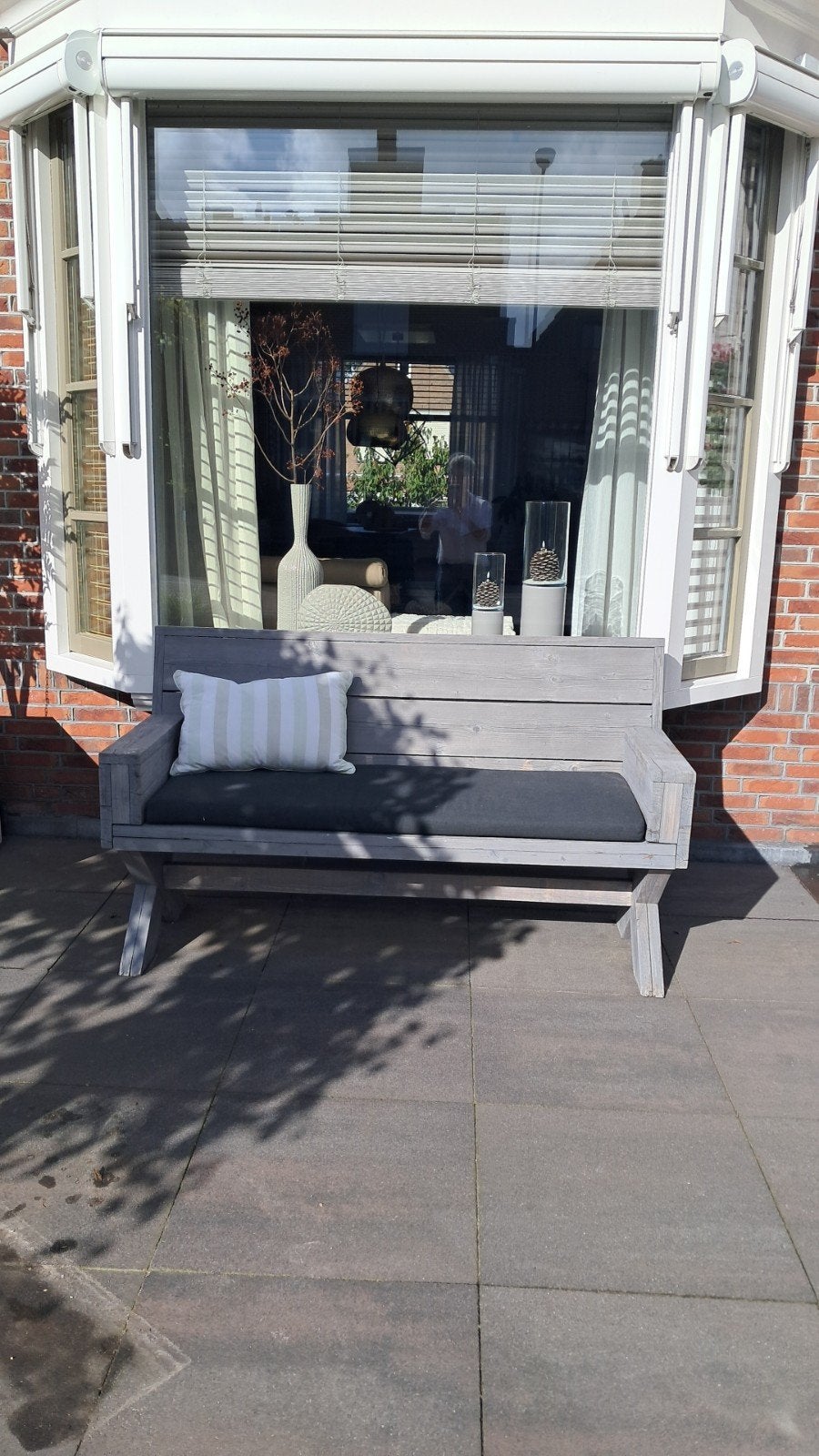 houten buitenbank met kussen, Tuin en Terras, Ophalen, Gebruikt, Hout