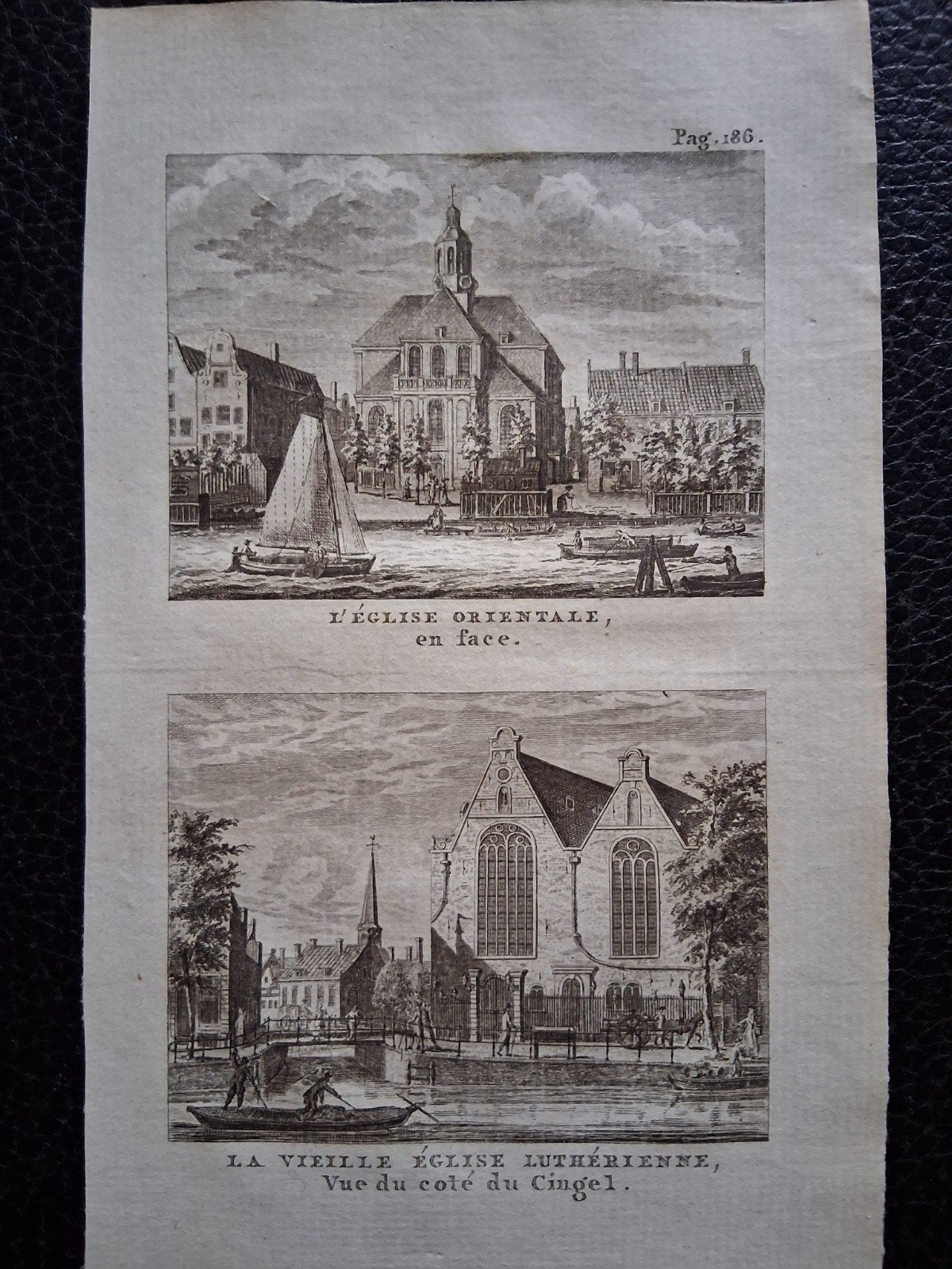 Amsterdam Oude Oosterse en Lutherse Kerken, Antiek en Kunst, Kunst | Etsen en Gravures, Met tekst, Stadsgezicht, Ophalen of Verzenden
