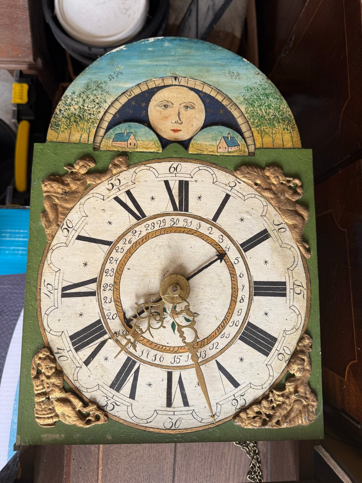 Antieke Friese Staartklok met Zon/Maan en Datum, Antiek en Kunst, Antiek | Klokken, Ophalen
