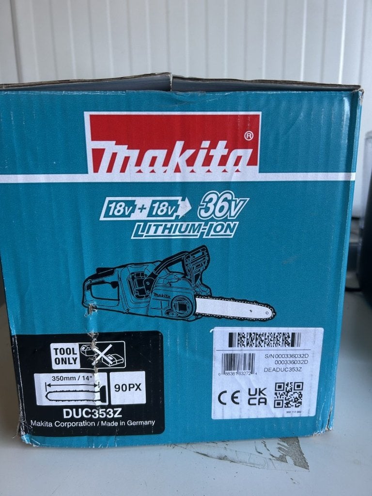 Makita DUC353Z 2x18V accu kettingzaag | 1 jaar garantie, Doe-het-zelf en Verbouw, Info@makita.nl, 70 mm of meer, Kettingzaag, Ophalen of Verzenden