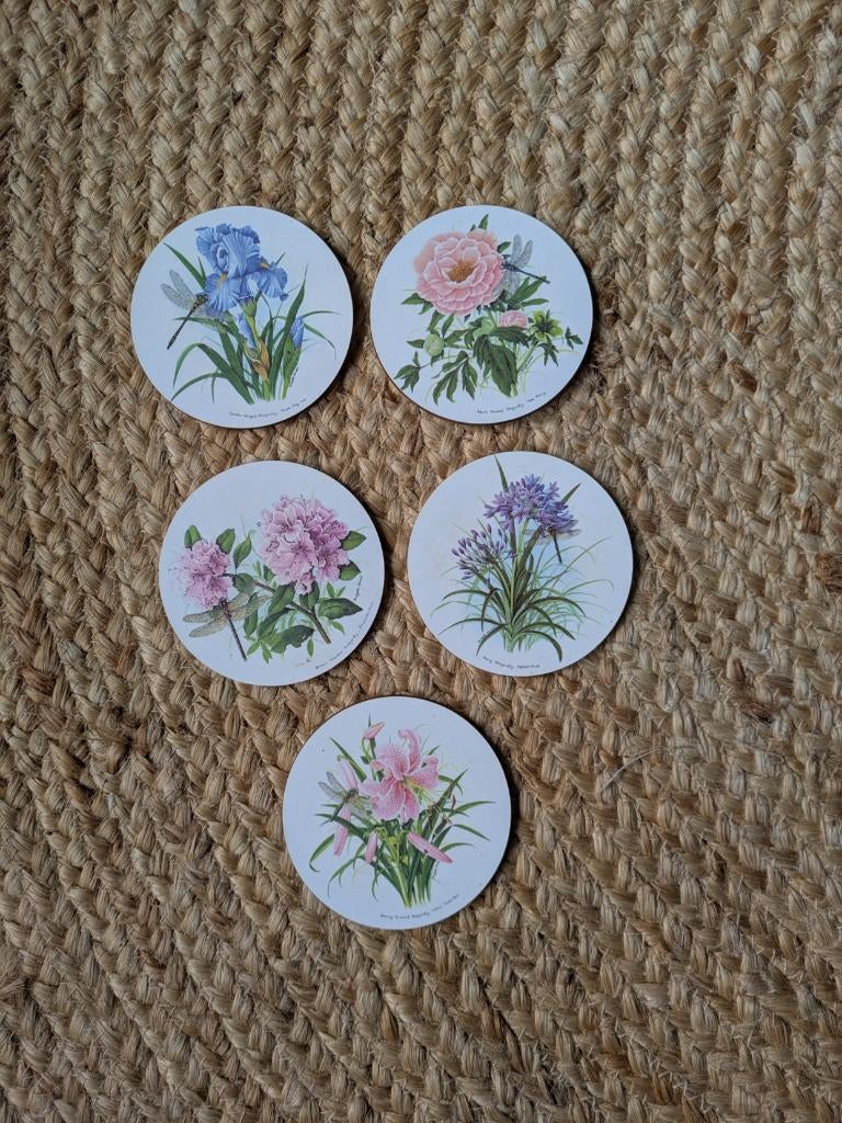 Vintage Kelsey melamine onderzetters wildflowers, Ophalen of Verzenden, Gebruikt, Glas of Kopje