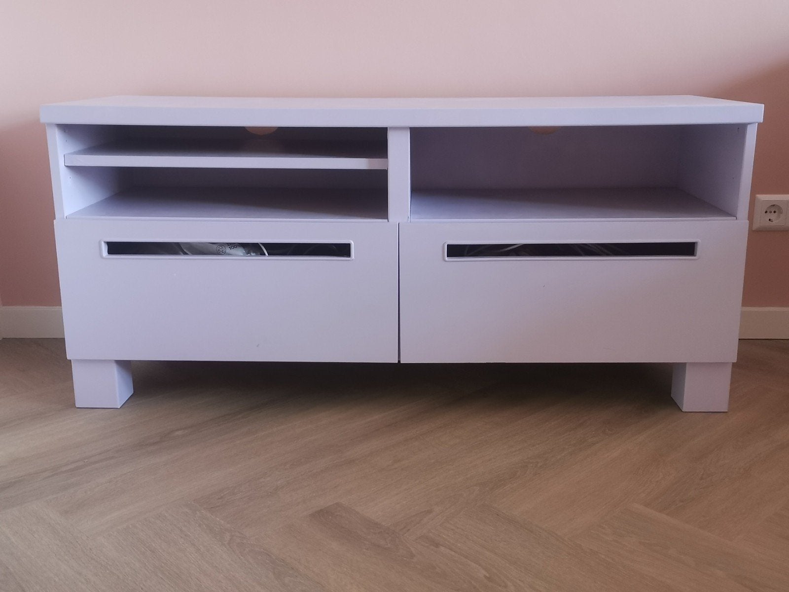 Tv meubel paars met lades en vakken, Huis en Inrichting, Kasten | Televisiemeubels, Ophalen, Gebruikt, 100 tot 150 cm, Minder dan 100 cm