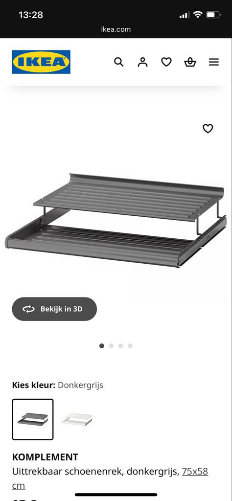 IKEA PAX KOMPLEMENT Uittrekbaar schoenenrek donkergrijs, Ophalen, 50 tot 100 cm, Zo goed als nieuw, Minder dan 100 cm