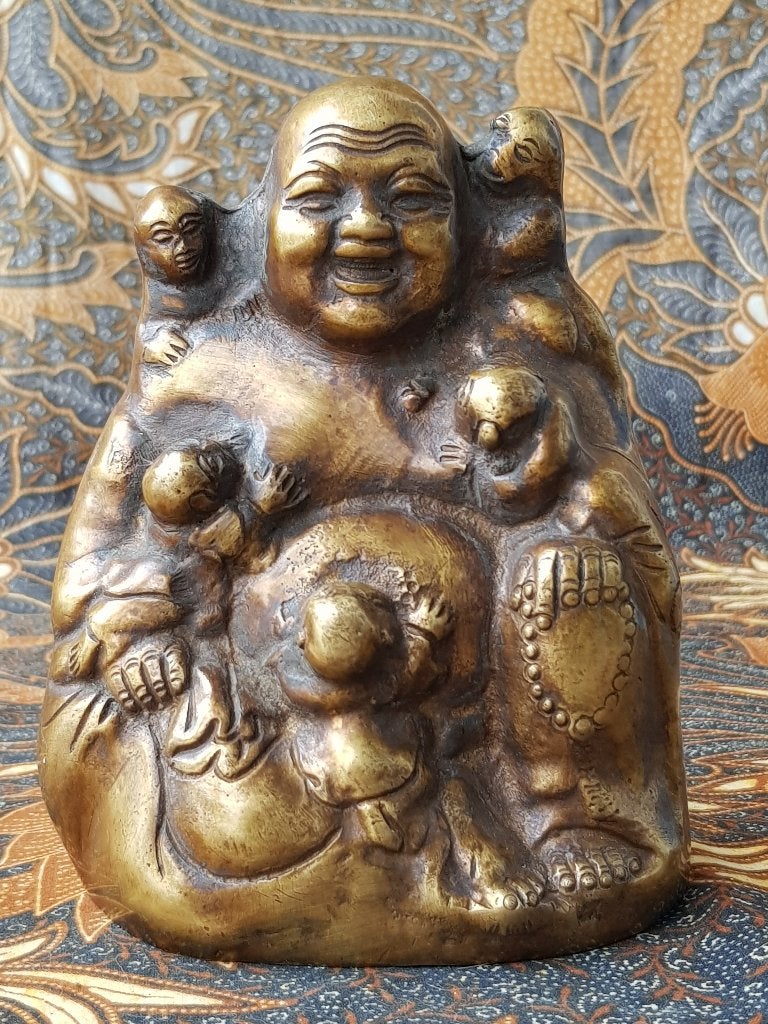 Mooi zwaar antiek Chinees brons beeldje van Boeddha 14,2 cm., Handgemaakt, Ophalen of Verzenden, China, Brons