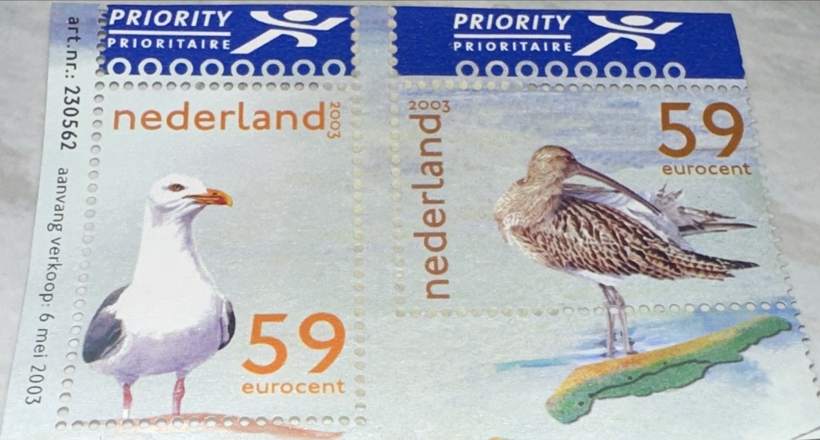 Nederlandse postzegels 2003 - Meeuw en Wulp (59 eurocent), Ophalen of Verzenden, Na 1940, Postfris