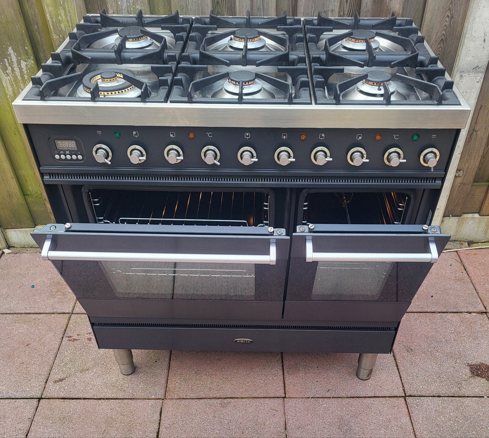 Boretti Fornuis 6-pits Gasfornuis met Dubbele Oven, 60 cm of meer, Ophalen of Verzenden, Zo goed als nieuw, Gas