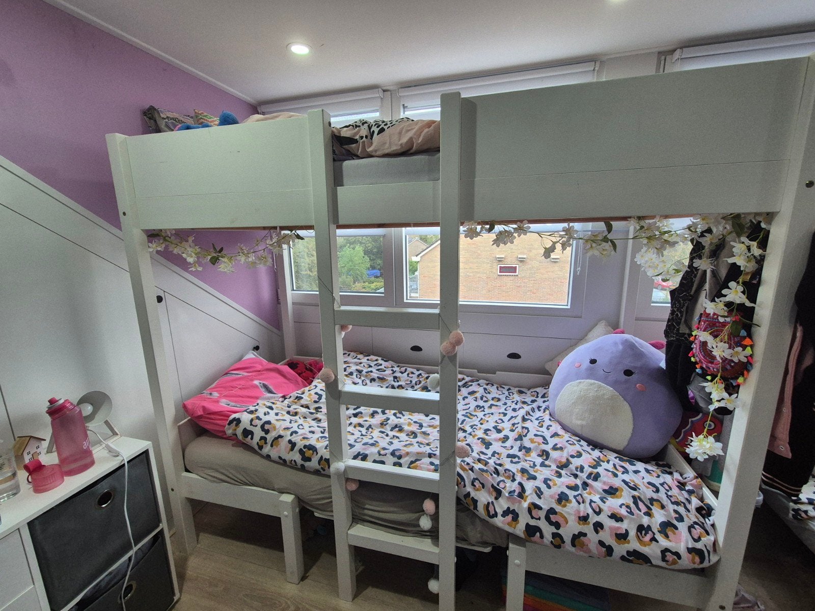Wit stapelbed met ladder en 2 slaapplekken of zitje, Ophalen, Gebruikt, 90 cm, 160 tot 180 cm
