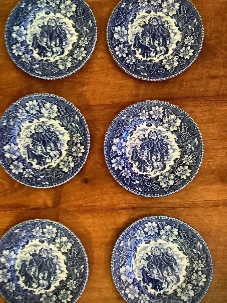 6 bordjes Coaching Taverns Royal Tudor Ware Staffordshire, Overige merken, Keramiek, Vintage, Ophalen of Verzenden