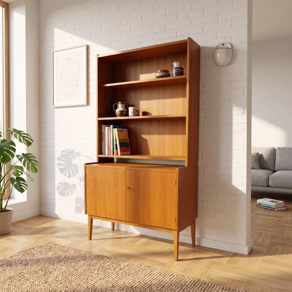 Vintage teak boekenkast met onderkast – Scandinavisch design, Huis en Inrichting, Mid-century - Scandinavisch design, Teakhout