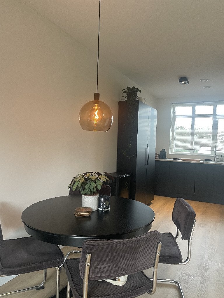 IKEA JAKOBSBYN Hanglamp Rookglas inclusief led-lamp, Ophalen, Zo goed als nieuw, Glas, E27 (groot)