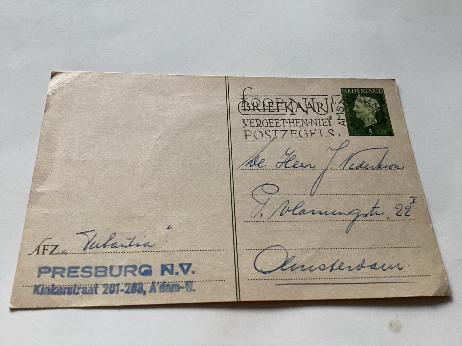 Oude Ansichtkaart - Amsterdam, 1 Sept '49, Ophalen of Verzenden, Briefkaart