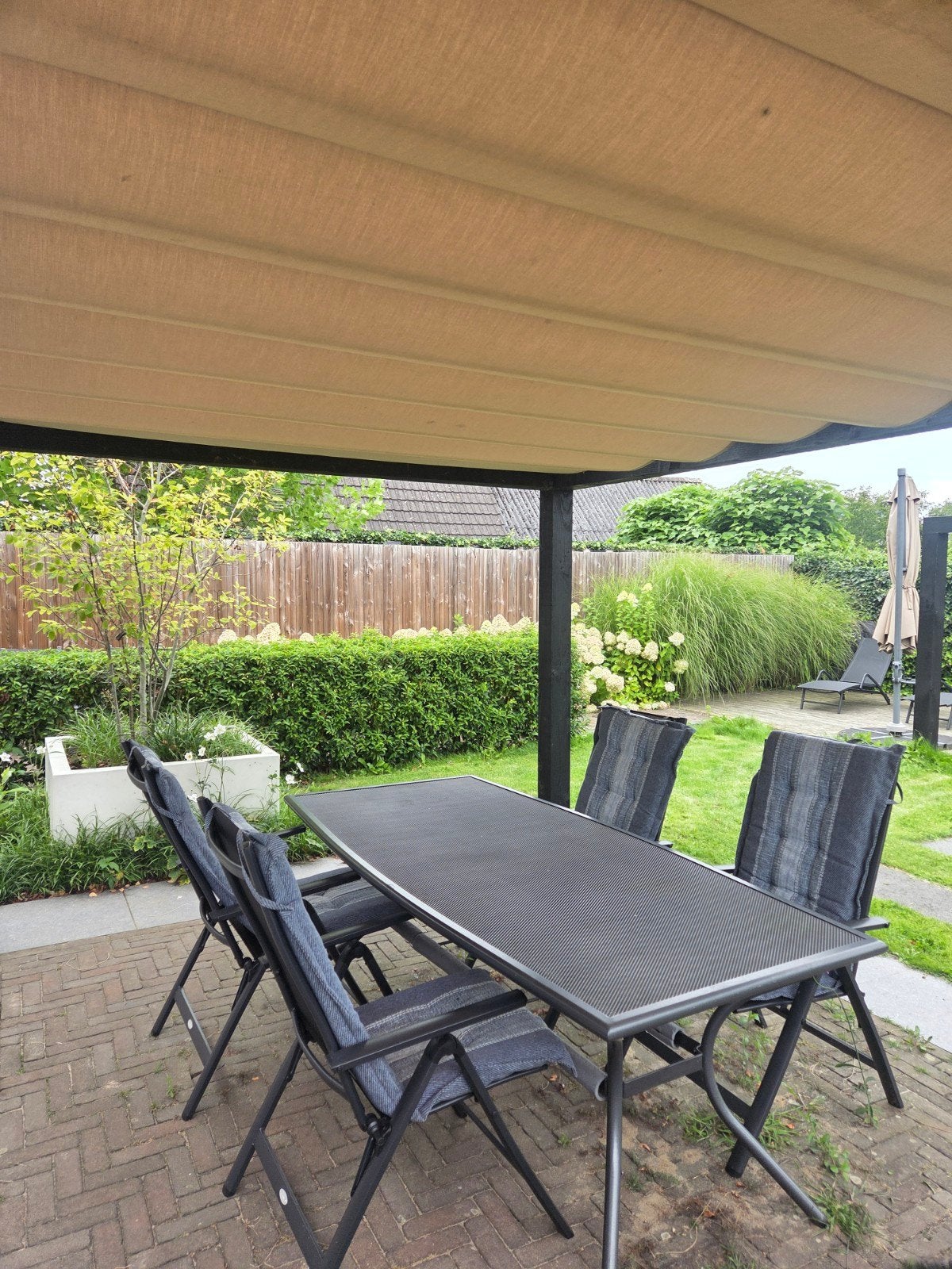 Tuinset met 4 stoelen en tafel 200x90, Ophalen, Gebruikt, Overige materialen