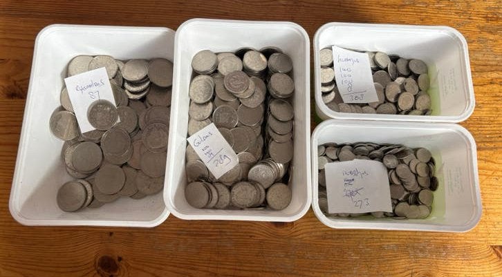 3.963 kg nederlandse rijksdaalders, guldens, kwartjes, dubb., Ophalen of Verzenden, Koningin Juliana