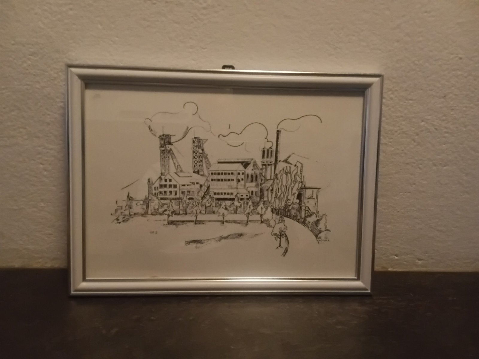 Oranje Nassau mijn II Heerlen ingelijste Pentekening 32 x 24, Ophalen of Verzenden