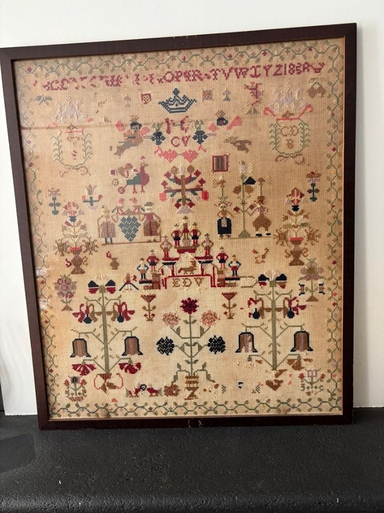 Een antieke merklap, sampler midden 19e eeuw, Antiek en Kunst, Ophalen of Verzenden