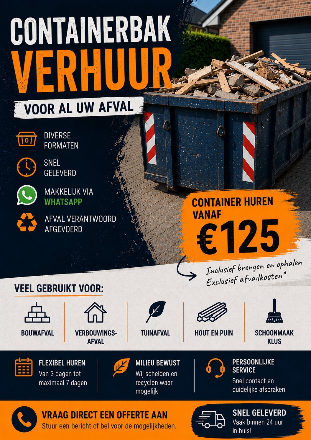 Afval Containerbak huren op locatie | Groningen & Omgeving, Doe-het-zelf en Verbouw, Overige Doe-het-zelf en Verbouw, Ophalen