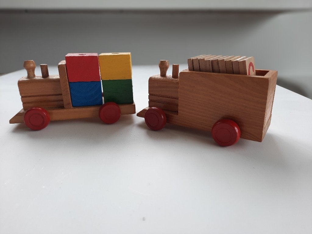 Brocante Houten locomotiefjes treinen - 2 stuks -, Ophalen of Verzenden