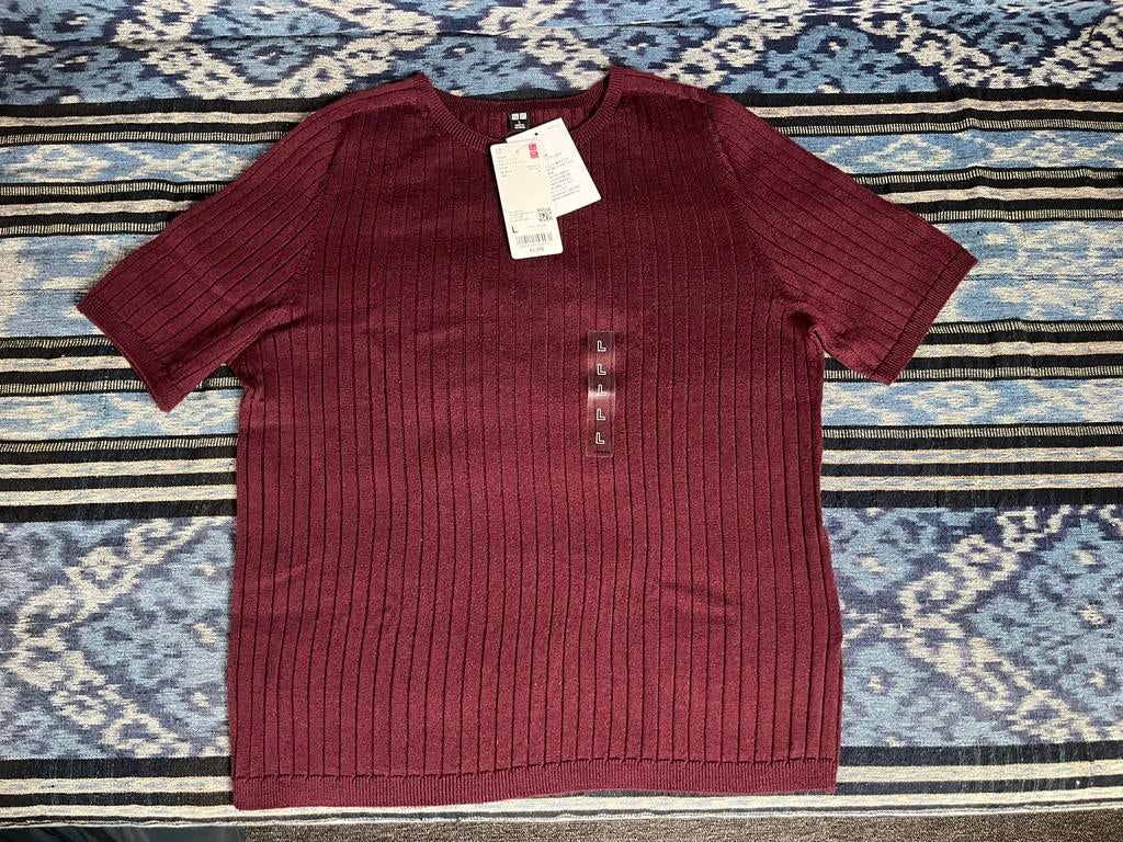Nieuw Uniqlo Merinowol T-shirt/Trui - Bordeauxrood Maat L, Maat 38/40 (M), Verzenden, Nieuw, Korte mouw