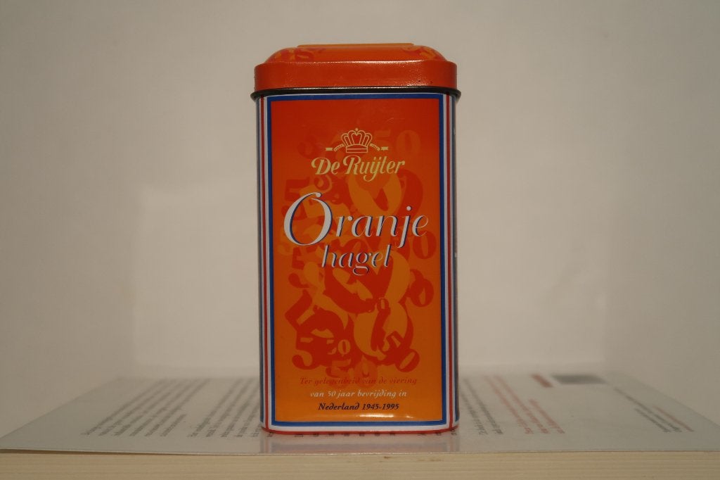Vintage Blik de Ruijter, oranje hagel, Baarn, Verzamelen, Ophalen of Verzenden, Gebruikt, Overige