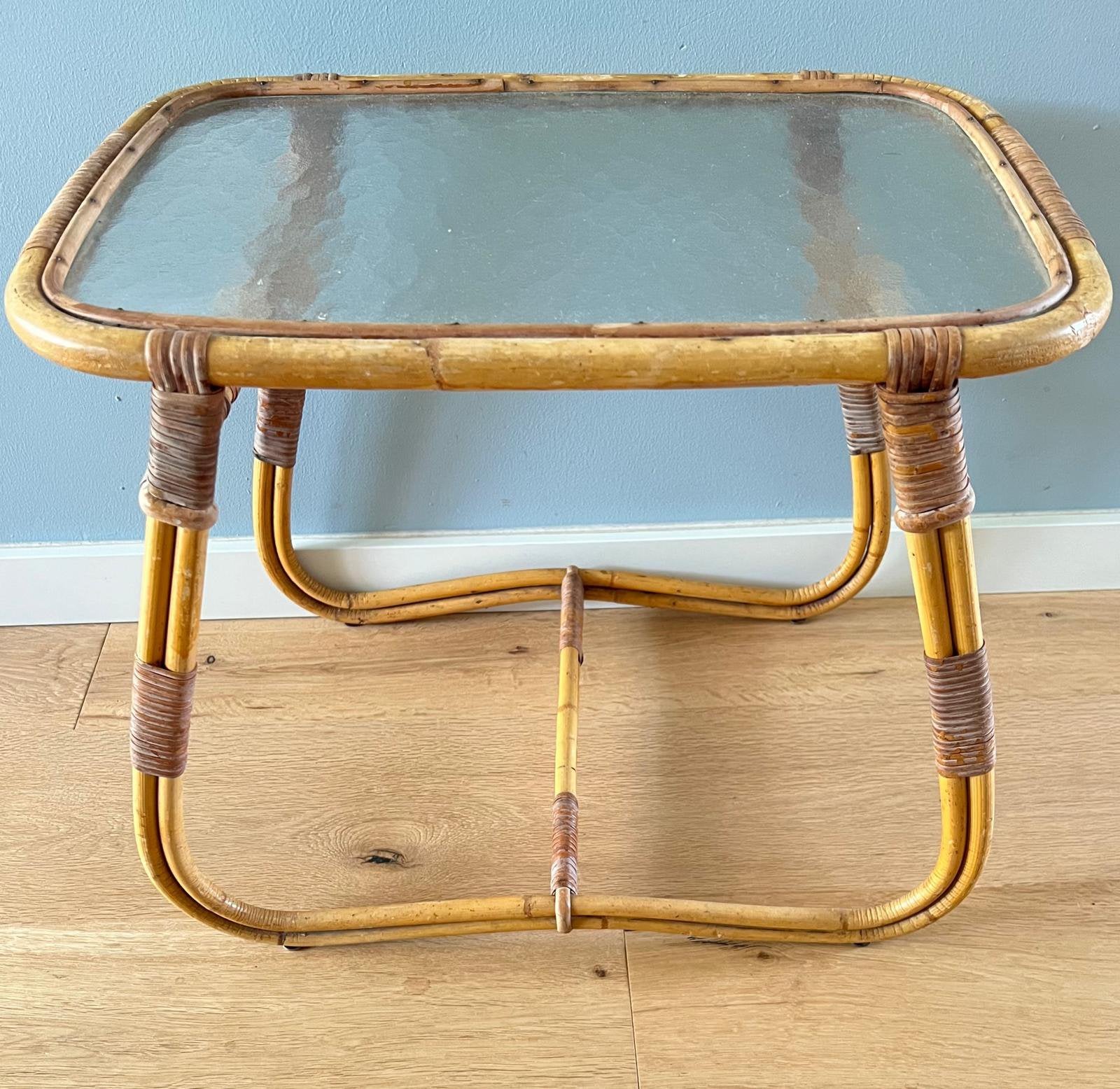 Vintage rotan bijzettafel, Minder dan 55 cm, Gebruikt, Rond, Ophalen