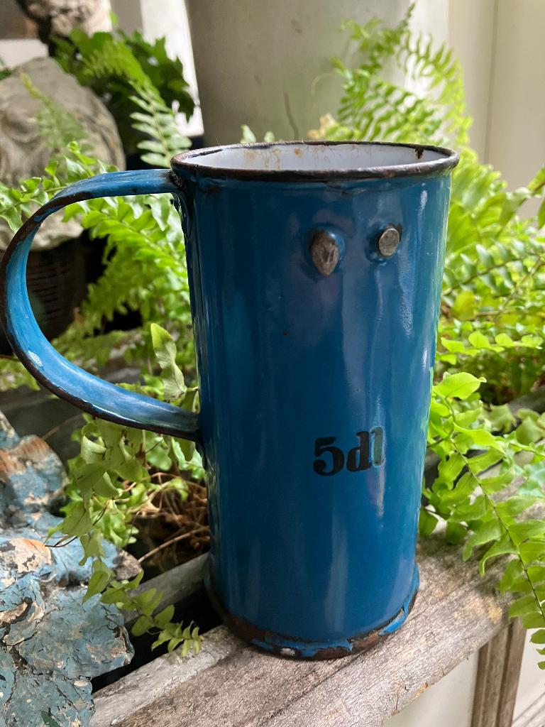 Blauw emaille maatbeker, Antiek en Kunst, Ophalen of Verzenden