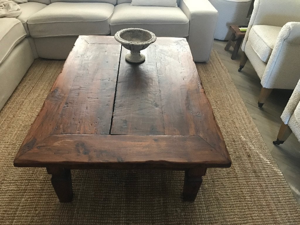 Robuuste ,landelijke salontafel van massief hout ., Ophalen, Gebruikt, 100 tot 150 cm, 50 tot 100 cm
