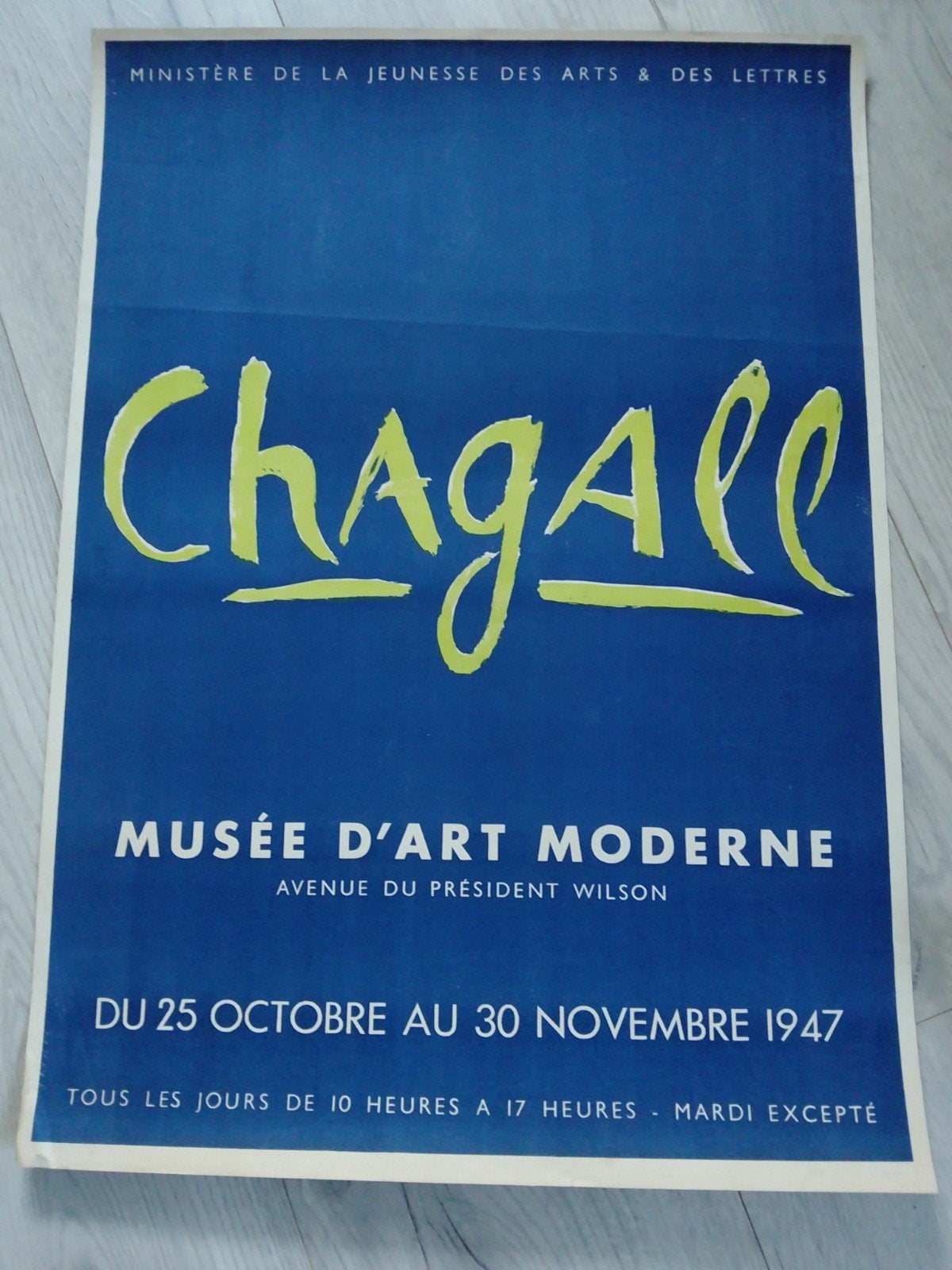 Vintage Chagall tentoonstellingsposter 1947, Ophalen of Verzenden, A1 t/m A3, Reclame, Rechthoekig Staand