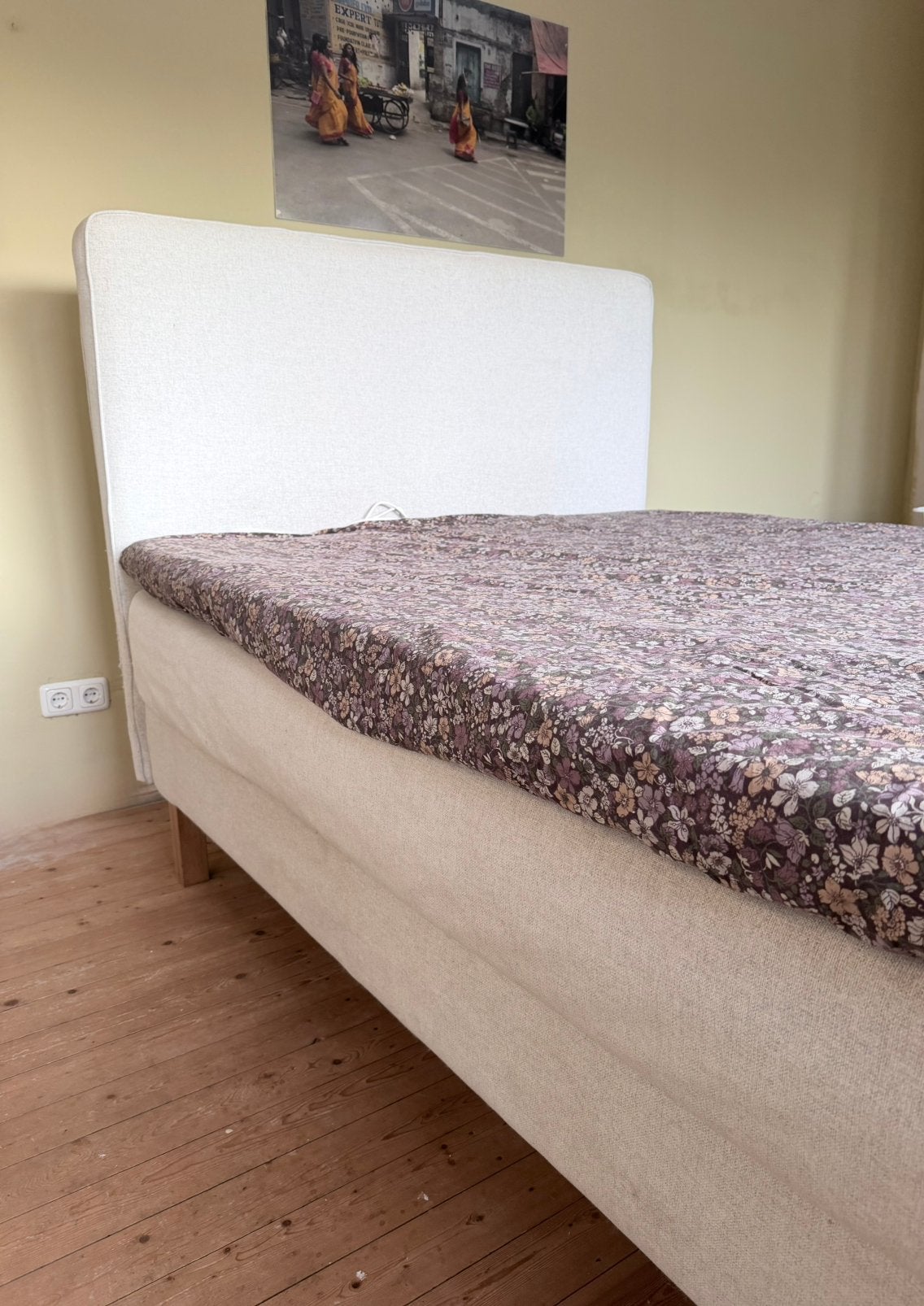 Ikea Boxspring 140cm met matras en topper, Ophalen, Gebruikt, Beige, 140 cm