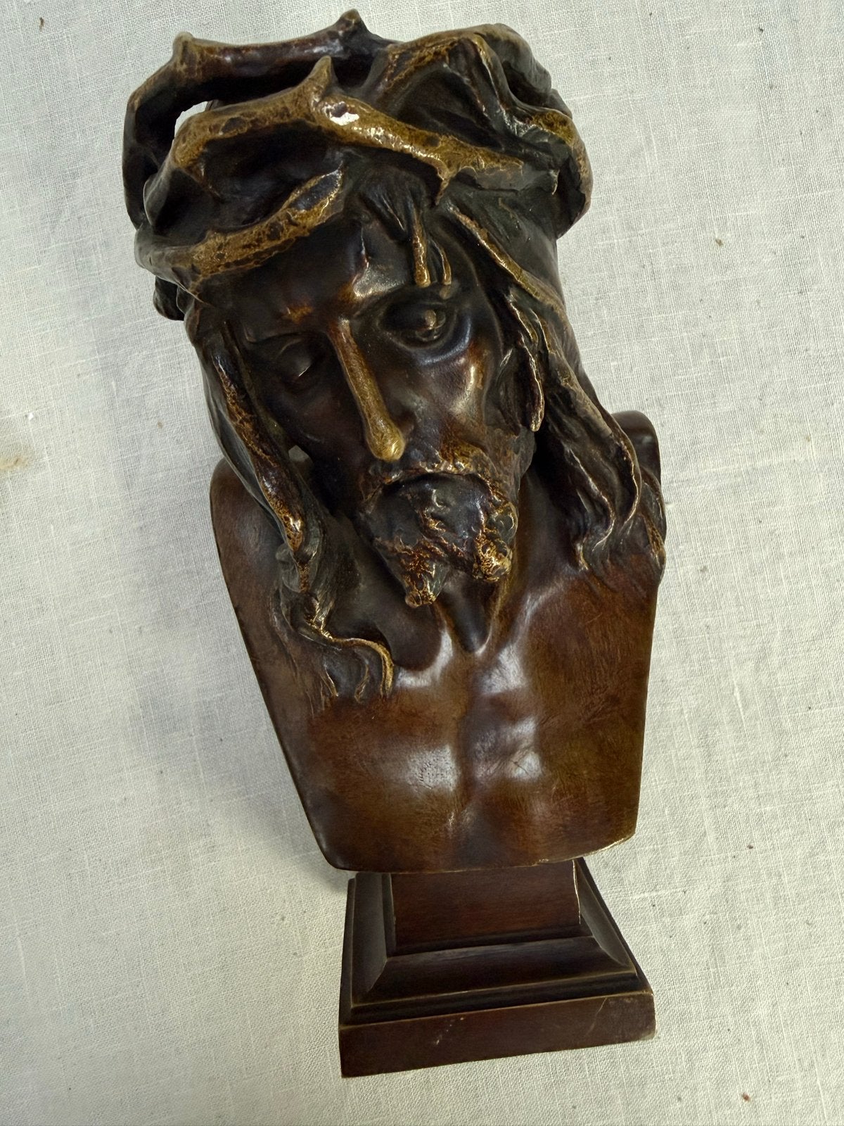 Bronzen Christusbuste naar Eugène Marioton, 18 cm, Antiek en Kunst, Ophalen, Minder dan 20 cm, Buste, Brons