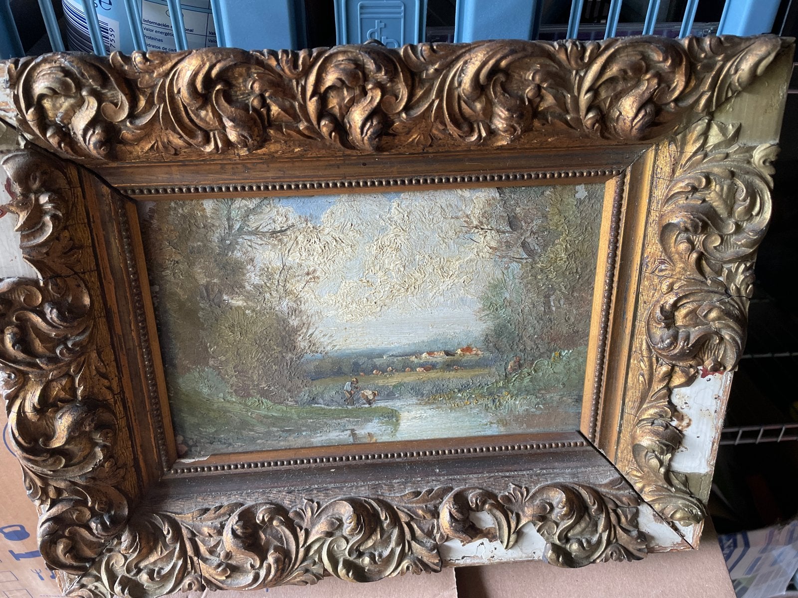 Oud Hollands Landschap Schilderij met Gouden Lijst, Ophalen, Doek, Oud hollands, Bijzondere lijst