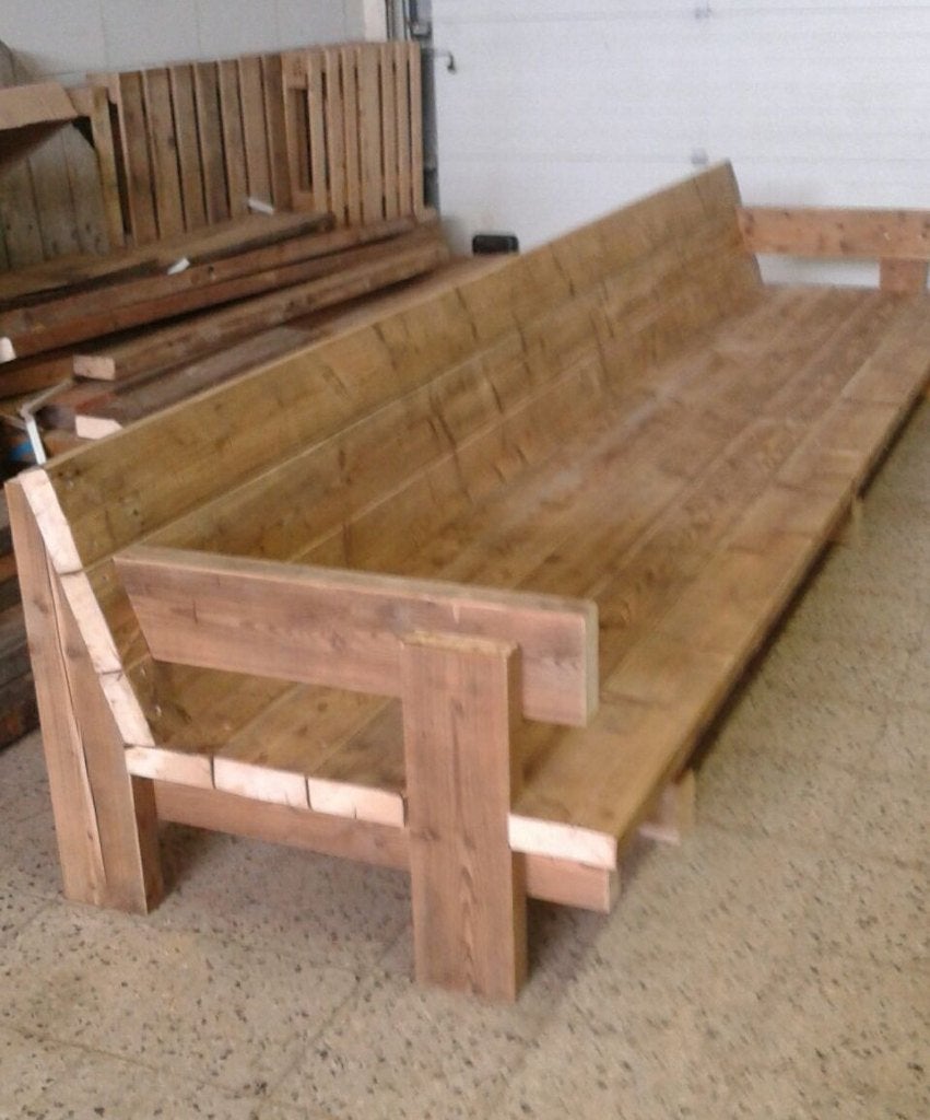 Loungebank bank tuintafel van balken sloophout op maat., Ophalen, Nieuw, Loungeset, Bank