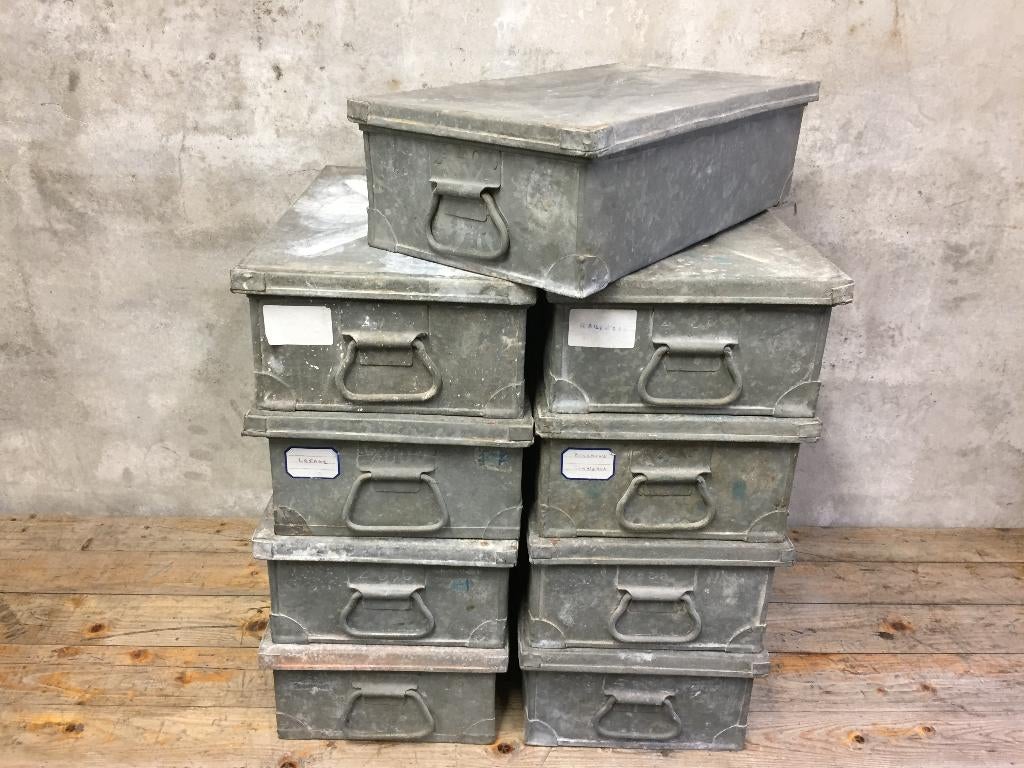zinken industriele magazijnbakken | kisten+deksel Laatste 2!, Minder dan 50 cm, Gebruikt, Minder dan 50 cm, Ophalen of Verzenden