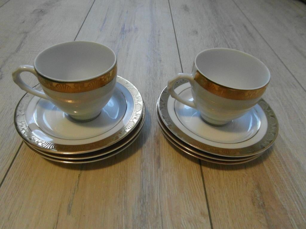 Jarolina - Polen - 6x kop en schotels - Gouden rand, Huis en Inrichting, Keuken | Servies, Ophalen of Verzenden, Zo goed als nieuw
