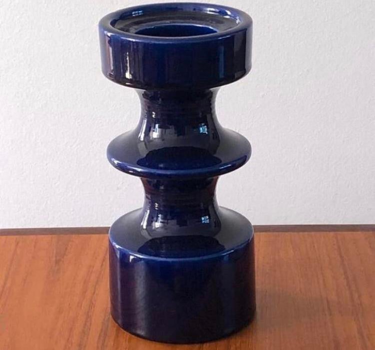 Vintage W. Germany Steuler kandelaar Cari Zalloni | jaren 60, Ophalen of Verzenden, Zo goed als nieuw, Blauw, Overige materialen