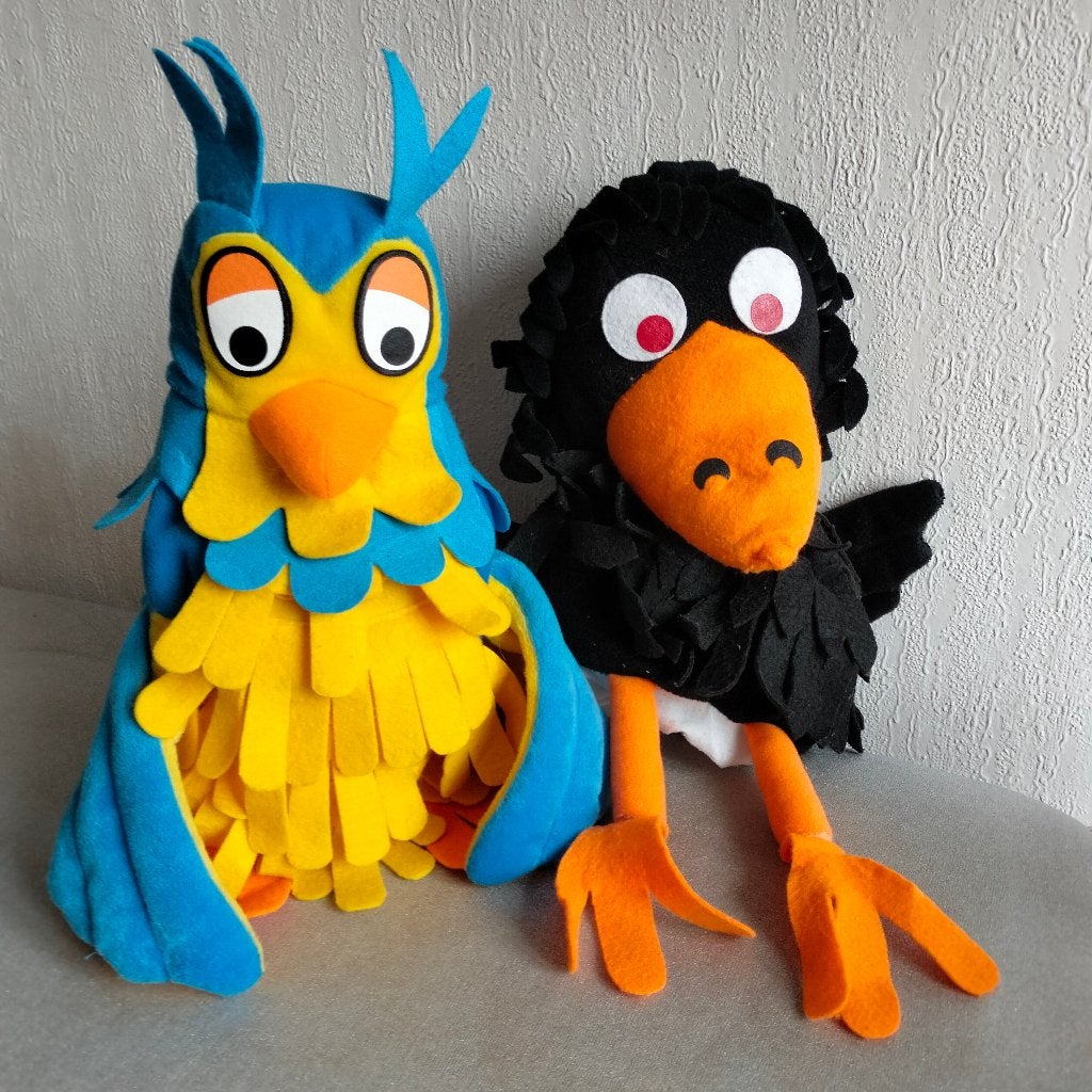 Fabeltjes Poppen Meneer de Uil Meneer de Raaf, Ophalen of Verzenden, Zo goed als nieuw, Tv, Actiefiguur of Pop