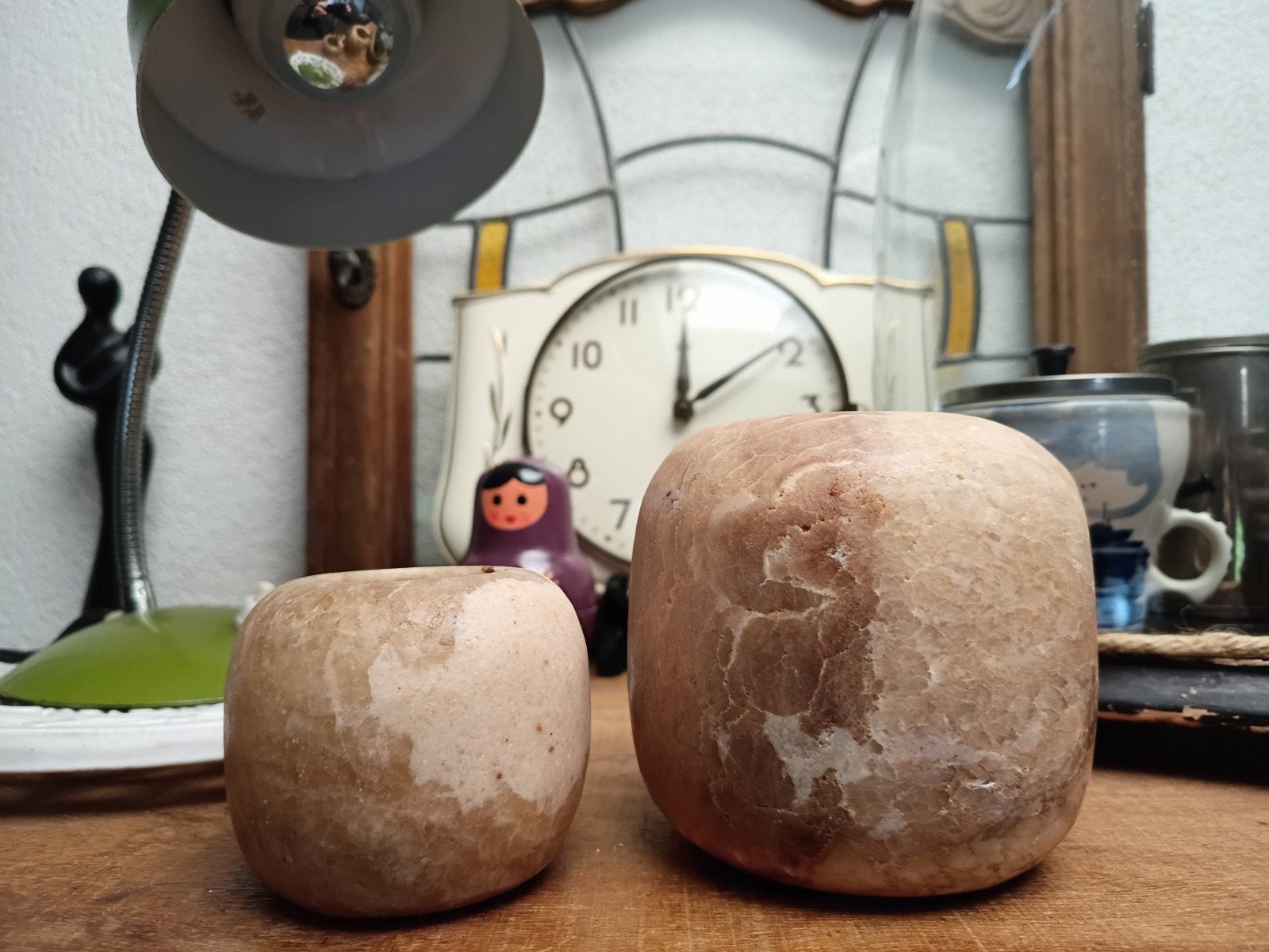 2 mooie design alabaster waxinelichtjeshouder, Ophalen, Set, Overige typen, Natuurlijk materiaal